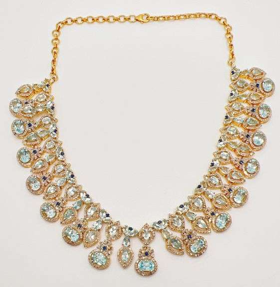 AMAZING 86+CARAT SKY BLUE TOPAZ, BLUE SAPPHIRE, & DIAMOND NECKLACE