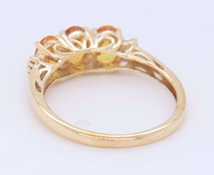 10KT Yellow Gold Yellow Topaz Three Stone Ring