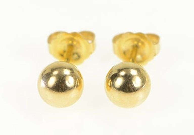 14K Yellow Gold 6.0mm Round Vintage Classic Ball Stud Earrings