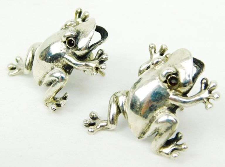 Whimsical Sterling Frog Earrings with Garnet Eyes