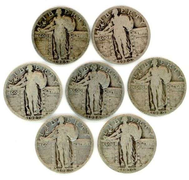 7 Different Standing Liberty Silver Quarters
