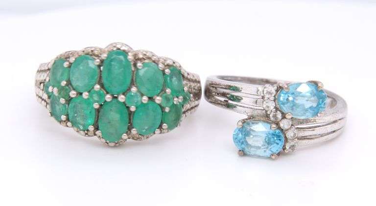 Group Lot of 5 Vintage 925 Sterling Silver Gemstone Rings