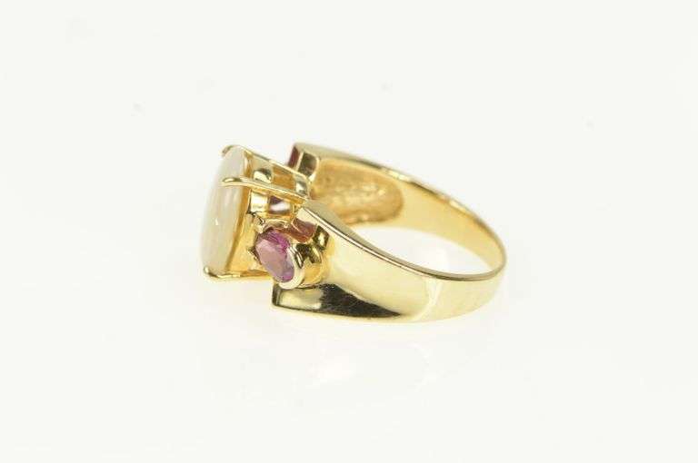 14K Yellow Gold Natural Opal Tourmaline Vintage Statement Ring
