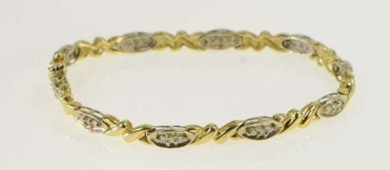 14K Yellow Gold 0.55 Ctw Diamond Wavy Link Vintage Tennis Bracelet