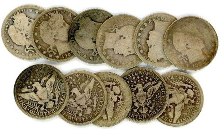 12 Different Barber Silver Quarters