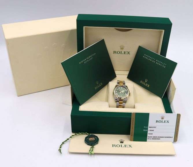 Rolex Datejust Two-Tone 178343, 31mm, Green Diamond Dial, 18K & Steel W/ Box & Papers