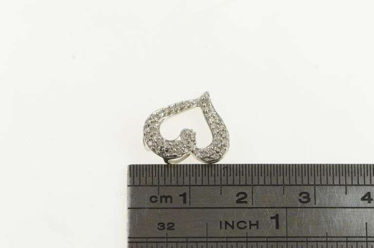 10K White Gold Pave Diamond Encrusted Heart Valentine Charm/Pendant