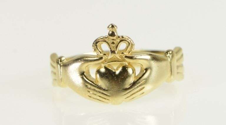 14K Yellow Gold Claddagh Celtic Loyalty Traditional Irish Ring