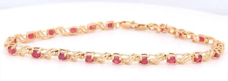 10KT Yello Gold Red Spinel Tennis Bracelet