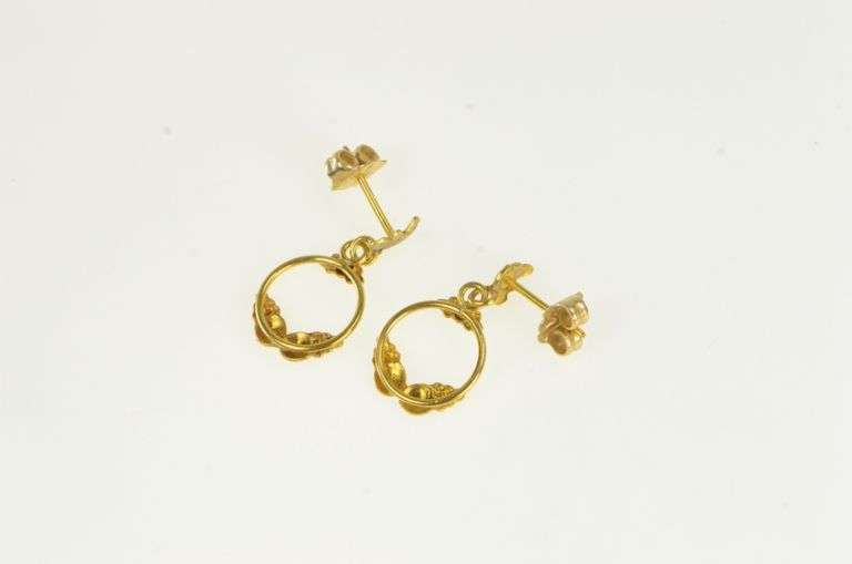 14K Yellow Gold Black Hills Leaf Vintage Dangle Statement Earrings