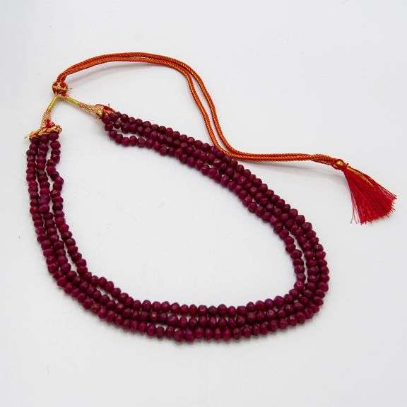 Beautiful 410.5 Cttw Faceted Ruby 3 Strand Necklace