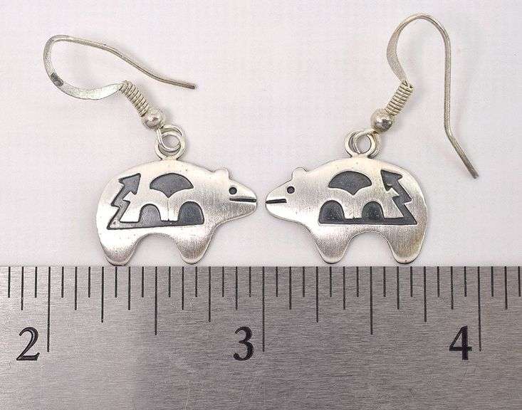 Navajo Bear Dangle Earrings In Sterling Silver
