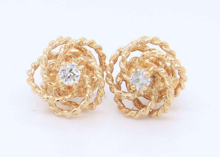 Gorgeous Yellow Gold Diamond Accent Love Knot Earrings