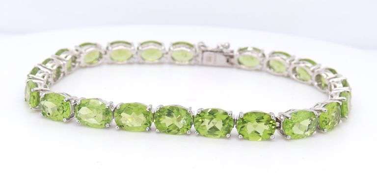 925 Sterling Silver oval Peridot Link Tennis Bracelet