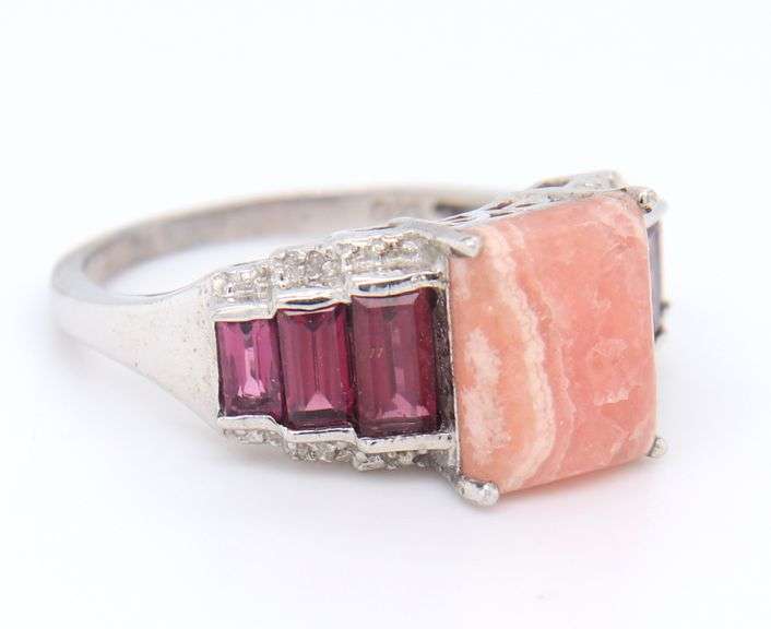 925 Sterling Silver Rose Quartz And Garnet Ring