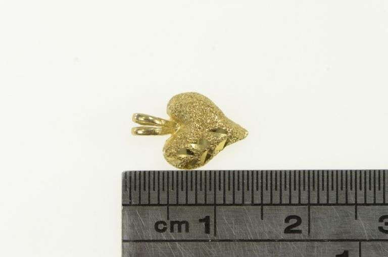 14K Yellow Gold Diamond Cut Textured Heart Love Symbol Charm/Pendant
