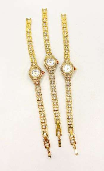 GROUP OF 3x MATCHING 18KT YELLOW GOLD PLATED & GEMSTONE WATCHES- BRAND NEW