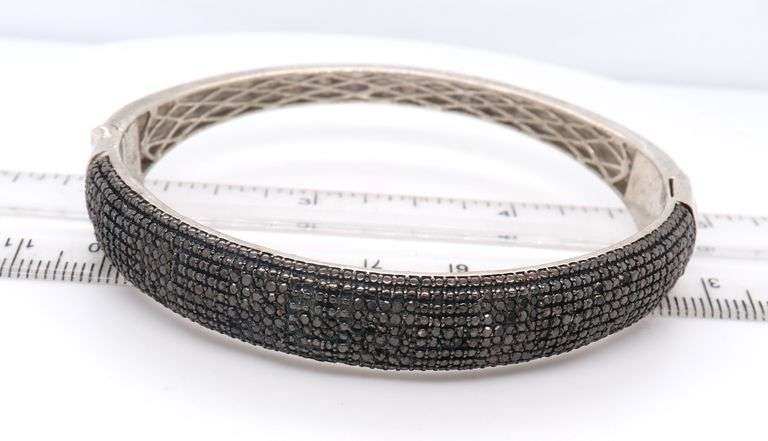 925 Sterling Silver Black Cubic Zirconia Bangle Bracelet
