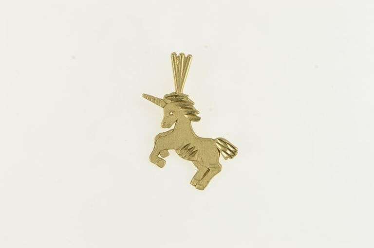 14K Yellow Gold Diamond Cut Unicorn Unique Symbol Charm/Pendant