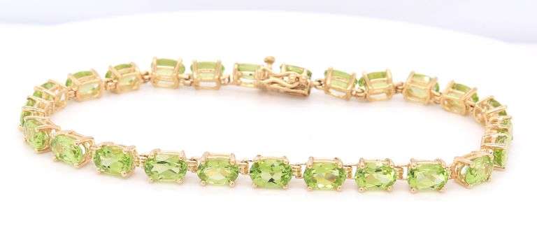 10KT Yellow Gold Peridot Tennis Bracelet