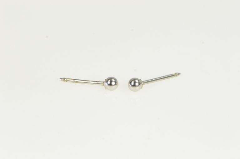 14K White Gold 2.8mm Ball Round Sphere Vintage Stud Earrings