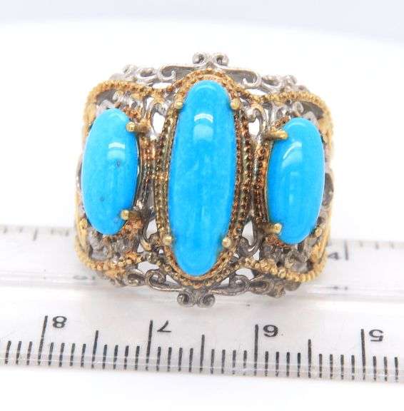 Vintage 25 Sterling Silver 3 Stone Turquoise Ring
