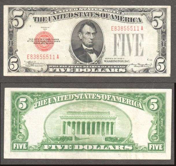 $5 1928-C First series of small size Legal Tenders Very Fine