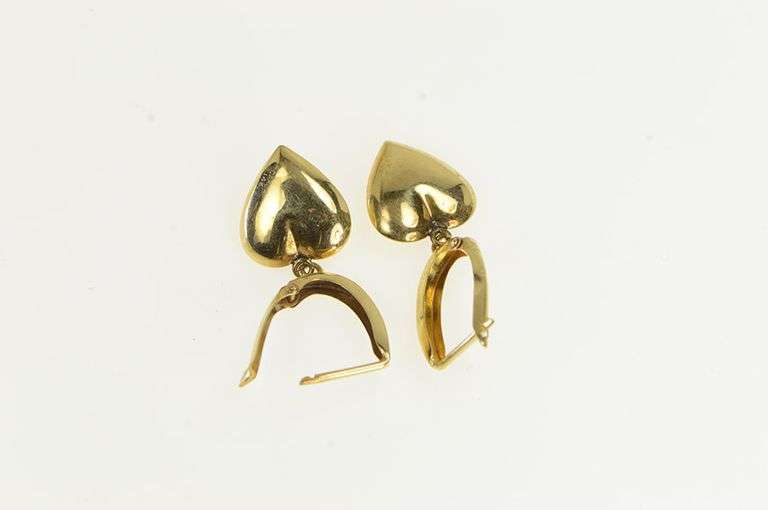 14K Yellow Gold Puffy Heart Vintage Forget Me Not Dangle Earrings