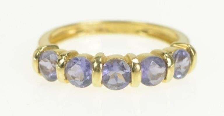 14K Yellow Gold Five Stone Tanzanite Vintage Wedding Band Ring
