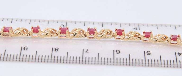 10KT Yello Gold Red Spinel Tennis Bracelet