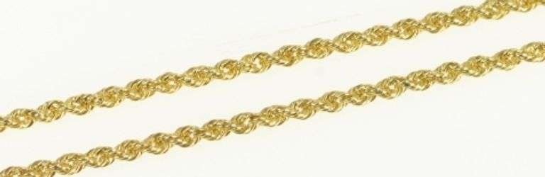 14K Yellow Gold 1.6mm Rope Rolling Link Fancy Twist Chain Necklace