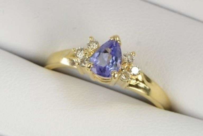 14K Yellow Gold Pear Tanzanite Diamond Engagement Ring