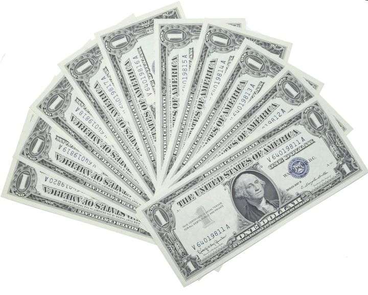 10 Consecutive 1957 B Series Gem Unc $1 Silver Certificates