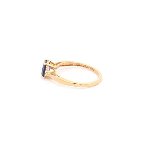 10K Yellow Gold Emerald Cut Syn. Sapphire Diamond Statement Ring