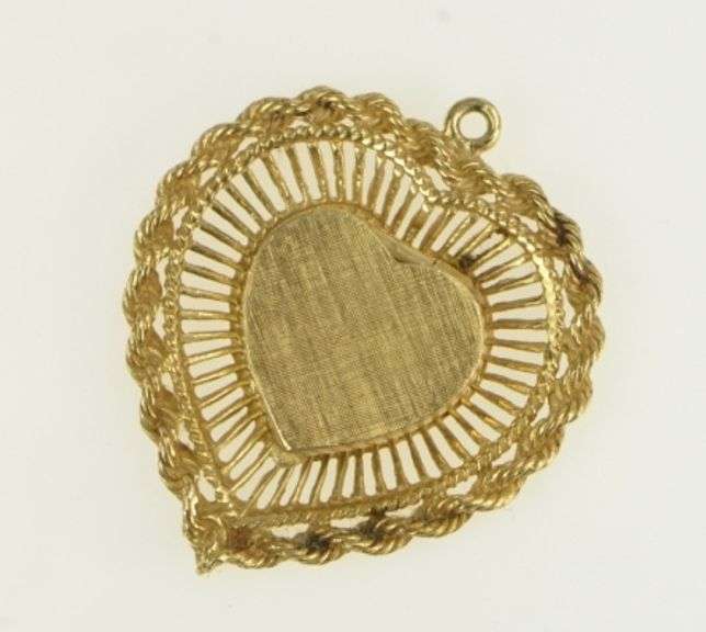 14K Yellow Gold 1950's Heart Love Symbol Photo Locket Pendant