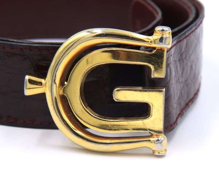 Gucci Gold Metal G Buckle Leather Belt