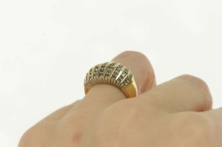 14K Yellow Gold 1.00 Ctw Diamond Striped Vintage Statement Ring