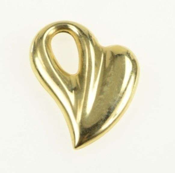 14K Yellow Gold Puffy Asymmetrical Heart Love Valentine Slide Pendant