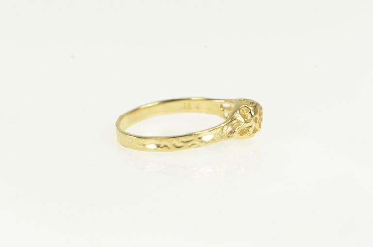 14K Yellow Gold Retro Textured Abstract Domed Vintage Ring