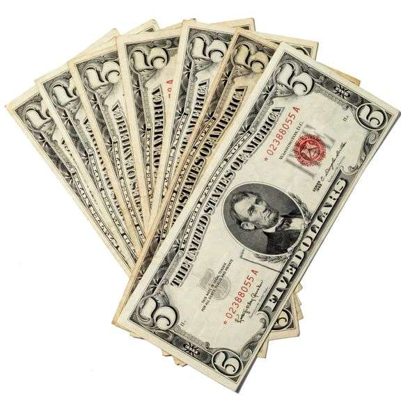 7 1953 1953 A Red Seal $5 US Notes Including a Star