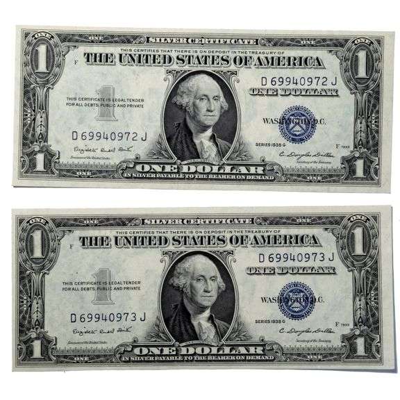 2 1935 G $ 1 CH CU Silver Certificates.