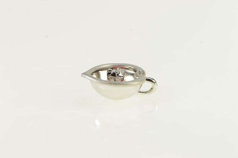 14K White Gold Retro Pink Sim. Opal Diamond Curved Heart Pendant