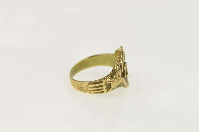 14K Yellow Gold 1931 Ornate Scroll Year Art Deco Vintage Ring