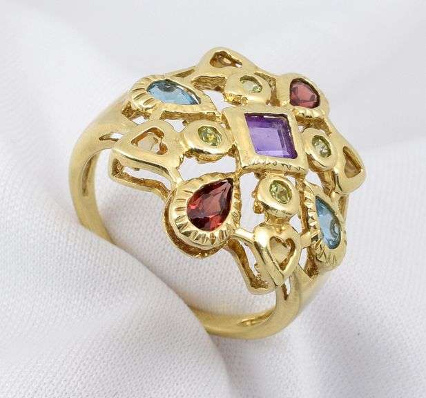 Colorful Geometric Pattern Stone Ring