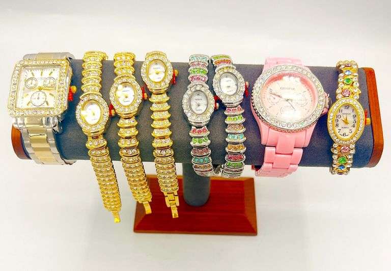 INCREDIBLE GROUP LOT OF LADIES GEMSTONE WATCHES- 8x BRAND NEW WATCHES