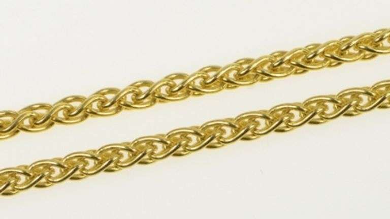 14K Yellow Gold 2.5mm Woven Wheat Link Ornate Palma Chain Necklace