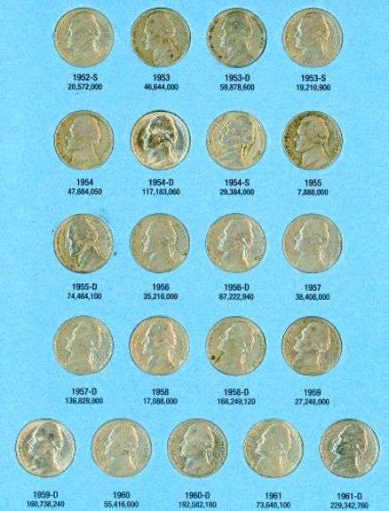 Album of 66 Jefferson Nickels 1938-1961-D w/War Nickels