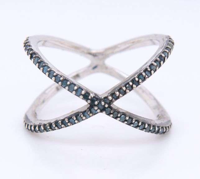 925 Sterling Silver Blue Sapphire Pave Ring