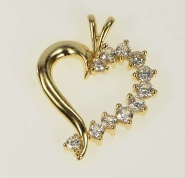14K Yellow Gold Classic CZ Heart Love Symbol Vintage Pendant