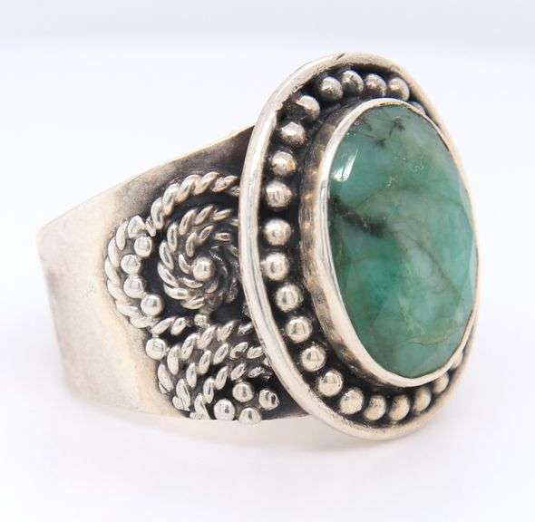 Art Deco Vintage 925 Sterling Silver Malachite Ring